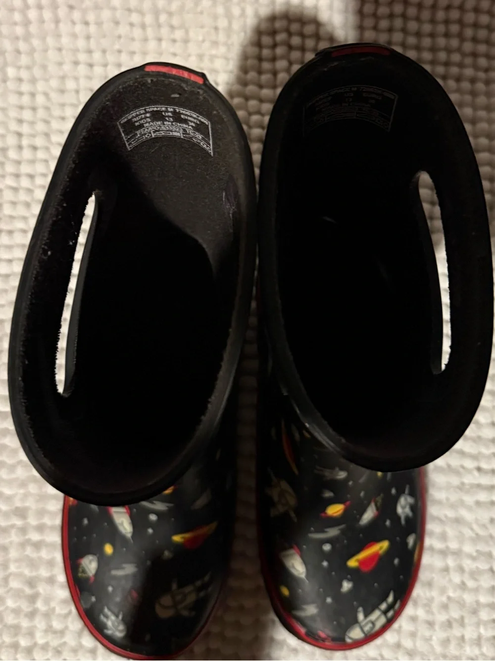 BOGS Kids Black Space-Print Rain Boots with Red Trim